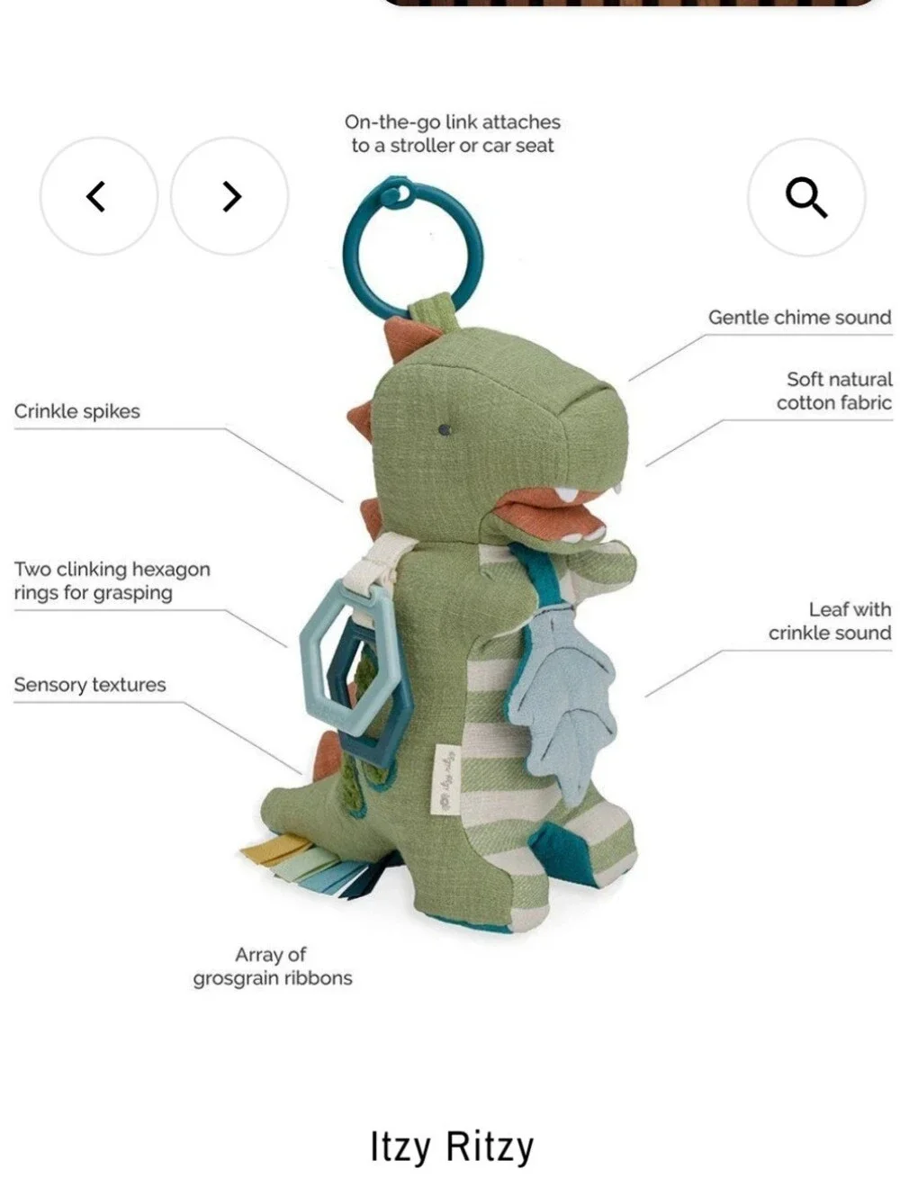 Itzy Ritzy Bitzy Bespoke Link & Love Baby Teething Activity Toy Dino / Dinosaur